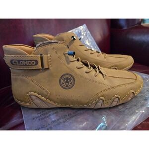 CLOHCO Men's Tan Suede High Top Lace Up Ankle Boots Casual Shoes Size 40